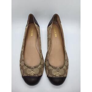 Coach Chelsea Ballet Flats Signature Logo Brown Fabric Leather  Womens Size 9